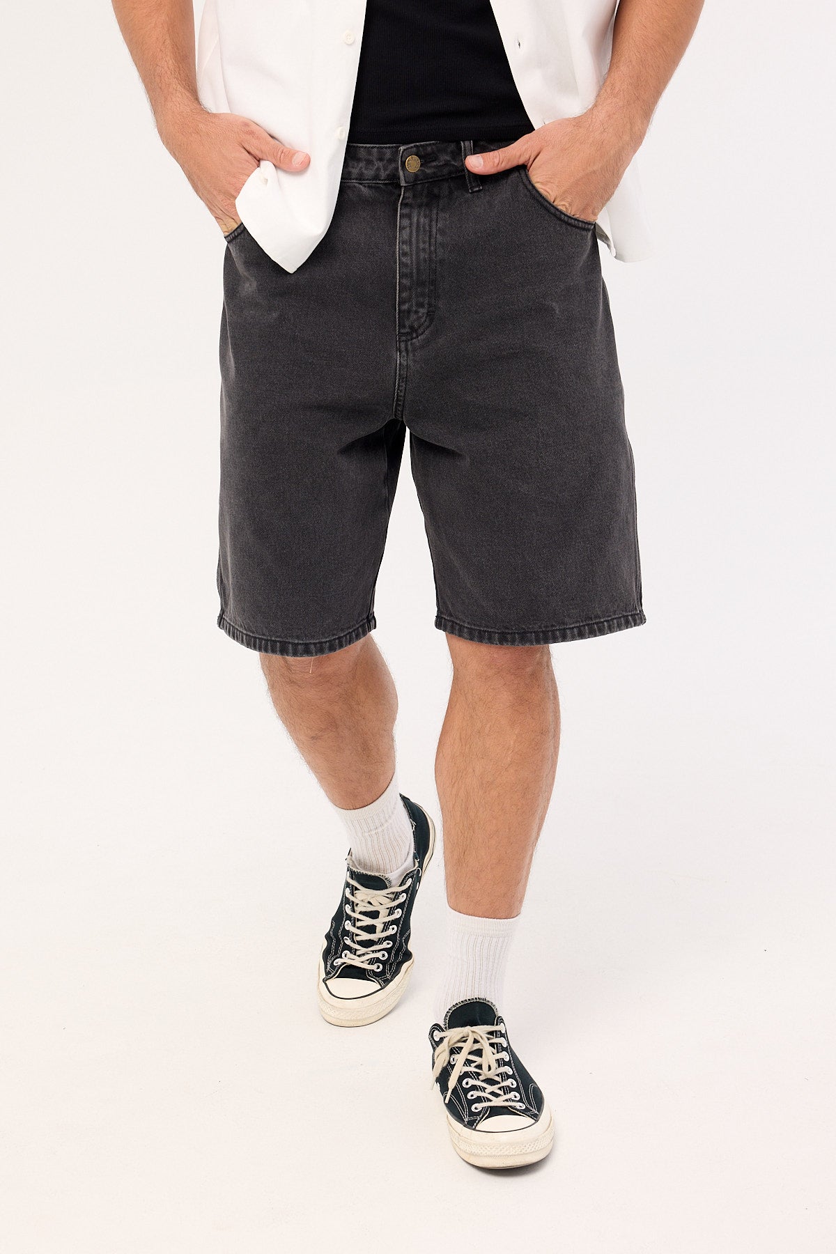 Von Dutch Oval Denim Shorts Washed Black