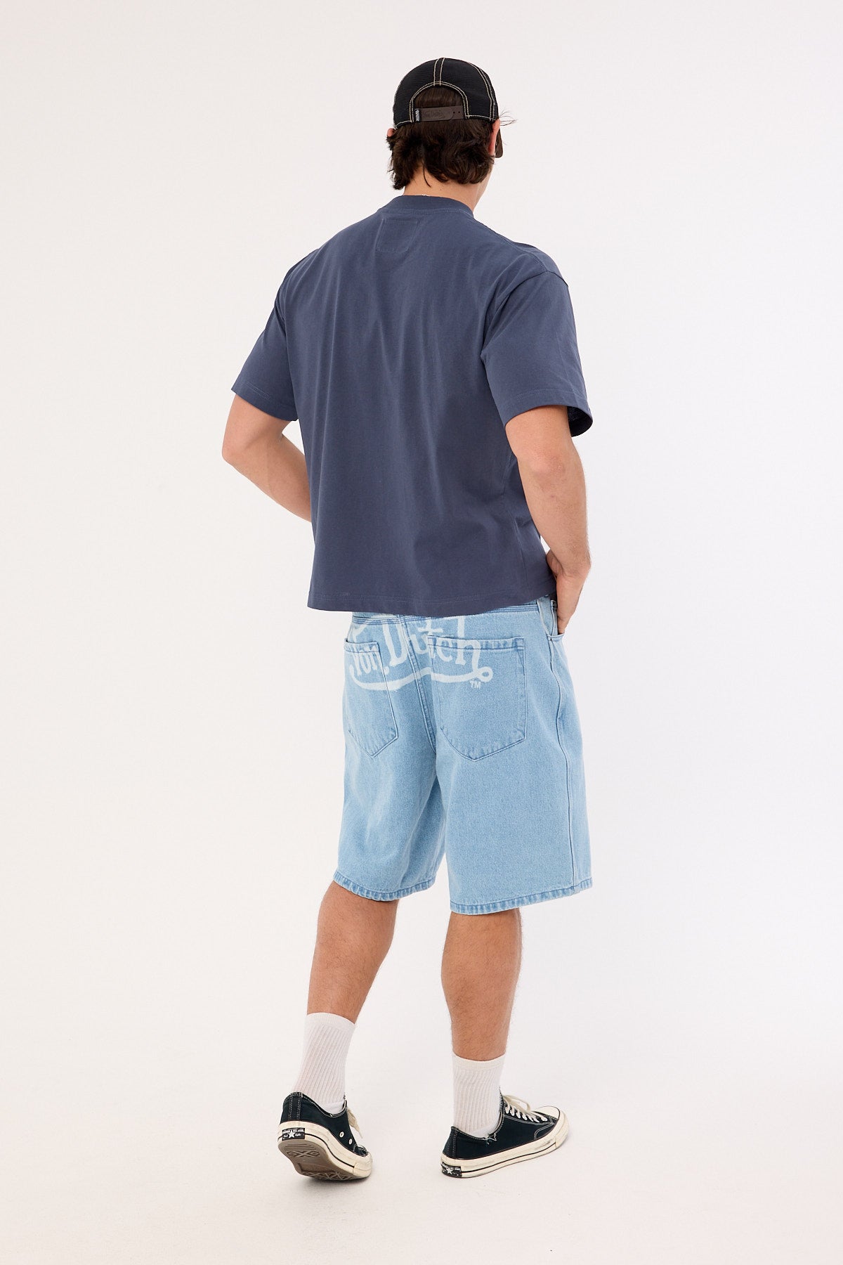 Von Dutch OS Back Denim Shorts Mid Blue Denim