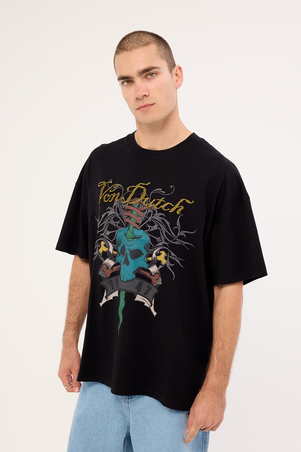Von Dutch Mens Skull Tee Black