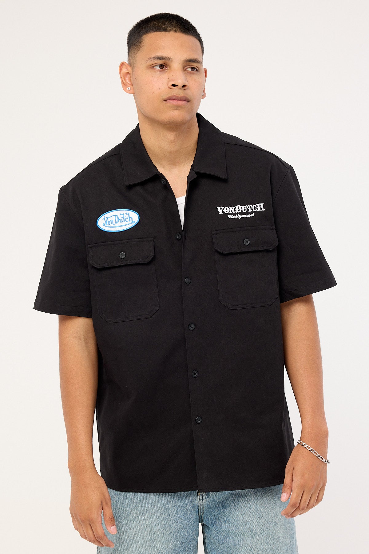 Von Dutch Mens Button Up Shirt Black