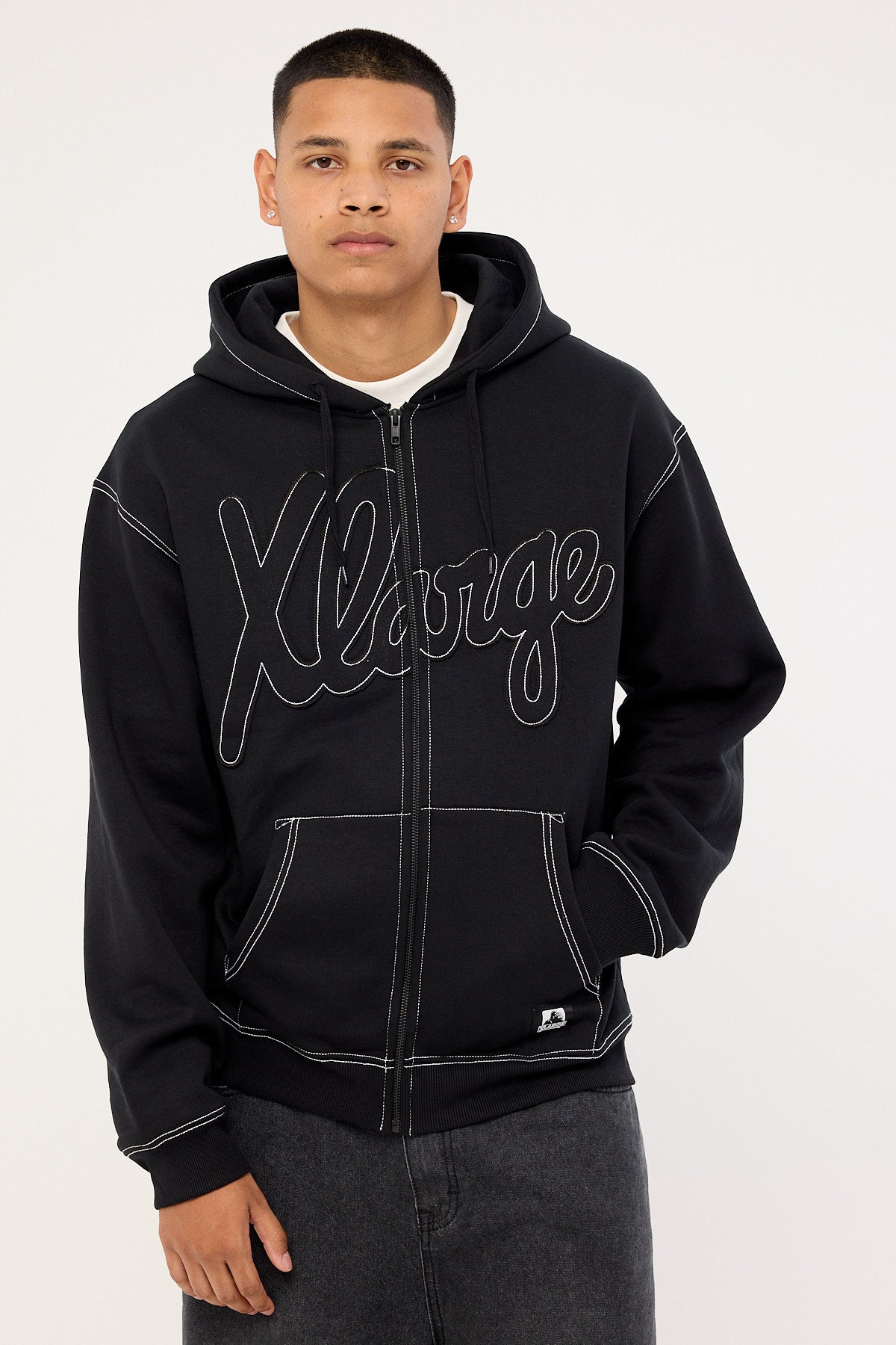 Xlarge Script Zip Thru Hood Black