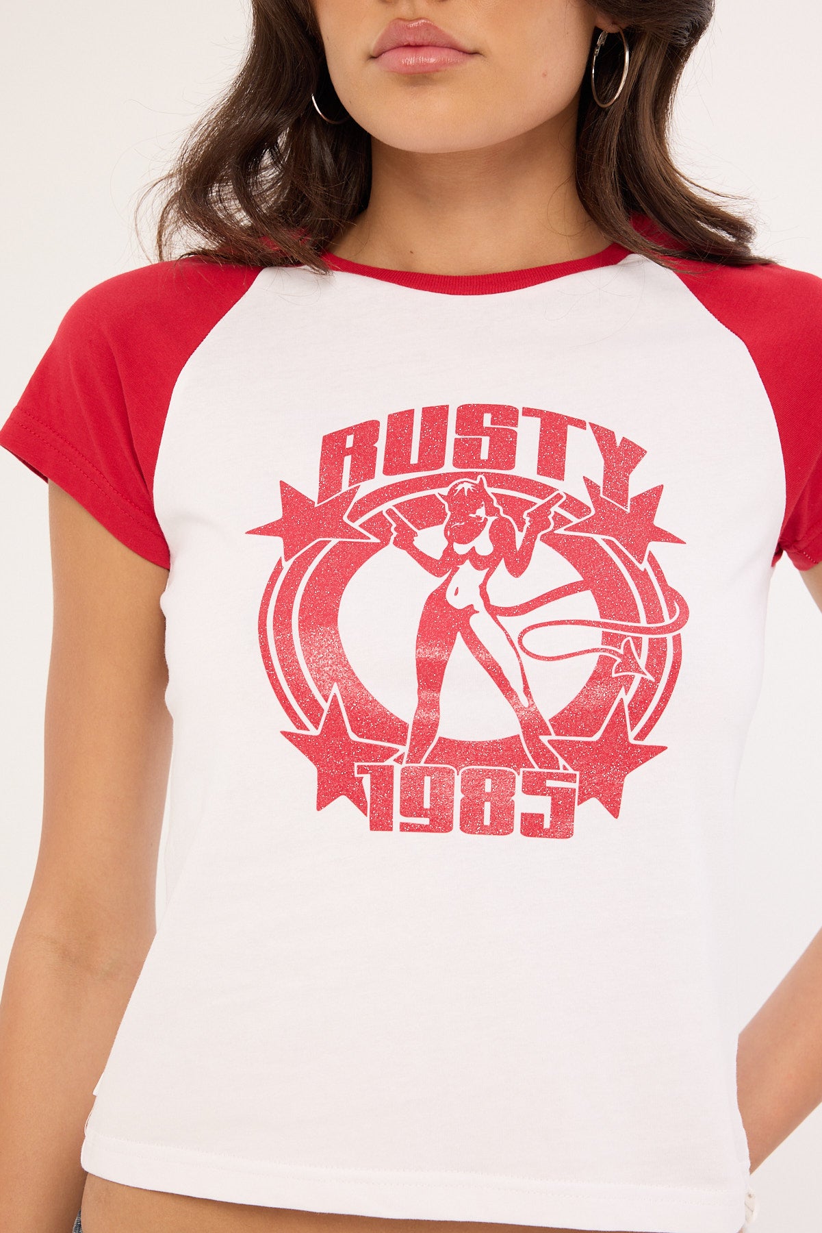 Rusty Daring Devil Cap Sleeve Baby Tee White