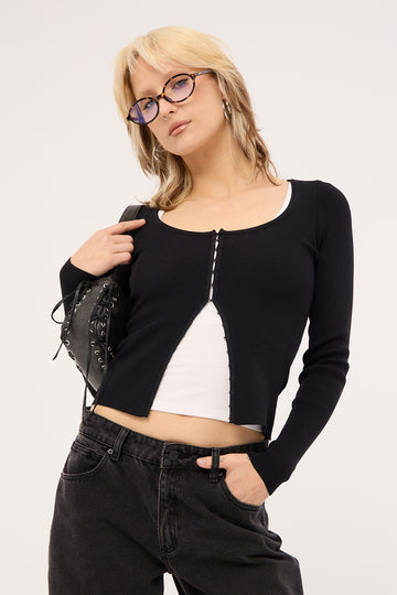 Luck + Trouble Brielle Long Sleeve Knit Top Black