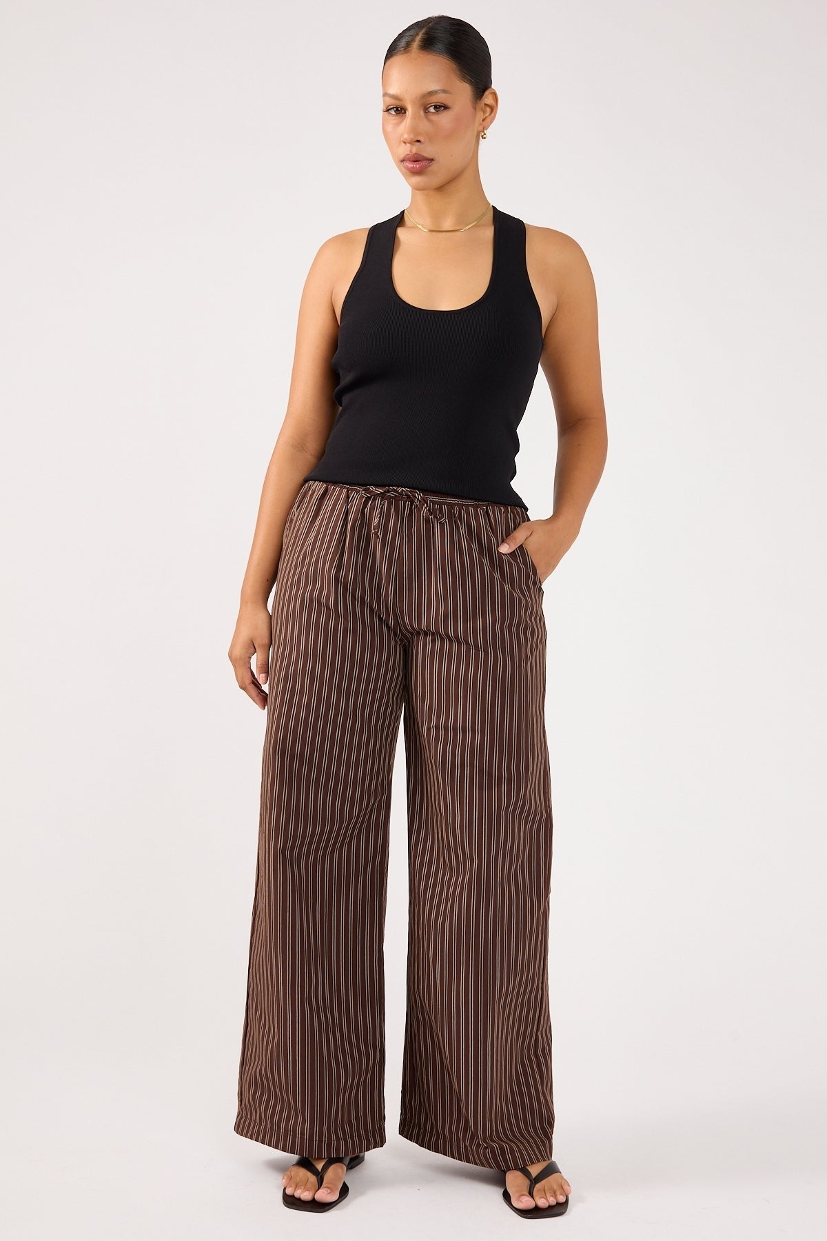 Perfect Stranger Hadid Striped Elasticated Pant Brown Stripe
