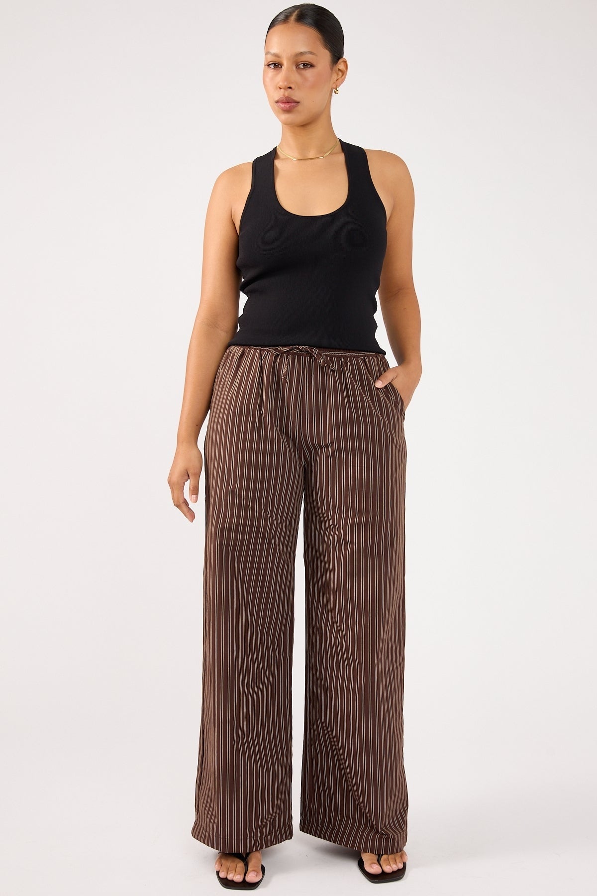 Perfect Stranger Hadid Striped Elasticated Pant Brown Stripe