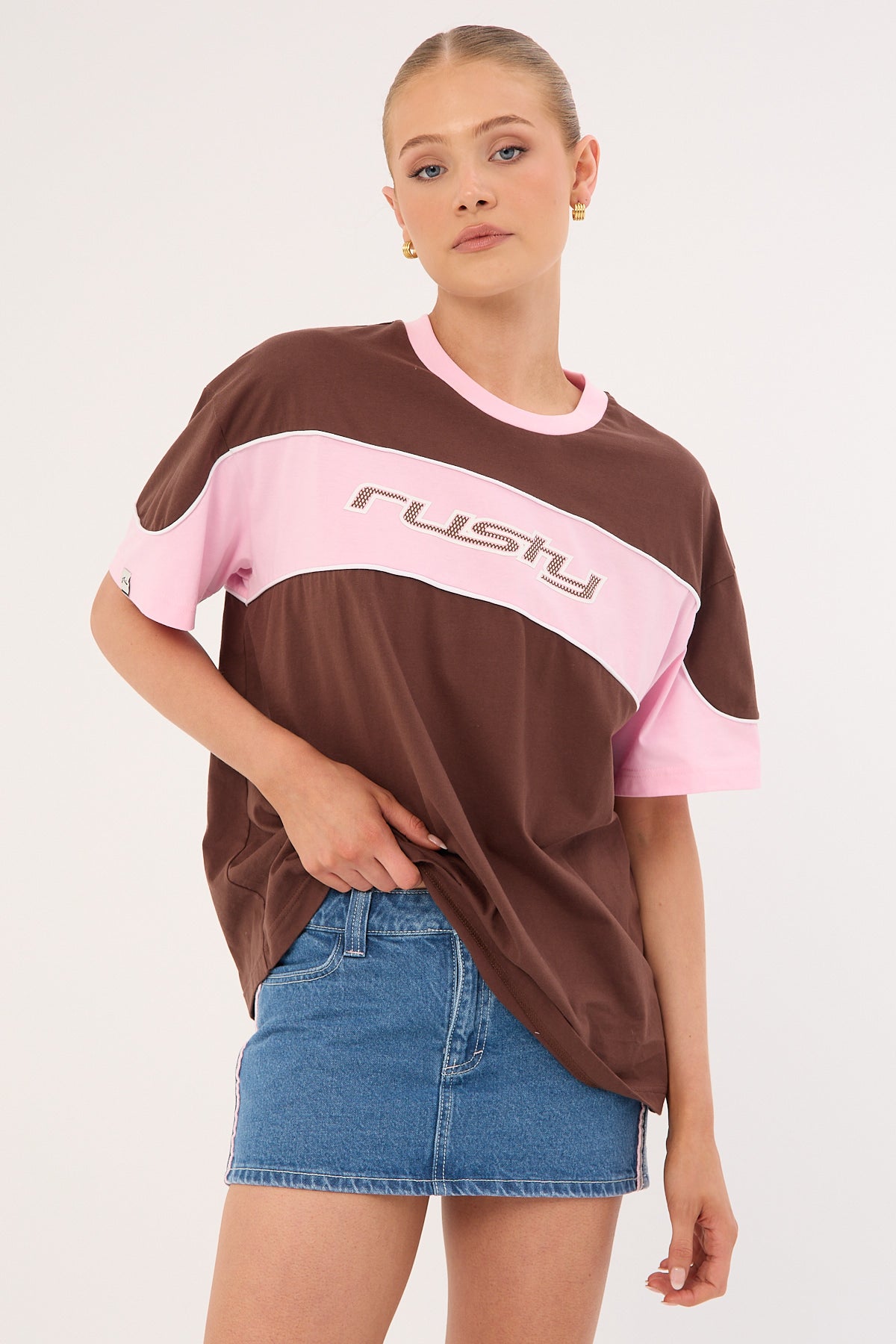 Rusty Flip Mommy Low Rise Mini Skirt Middy Blue/Baby Pink