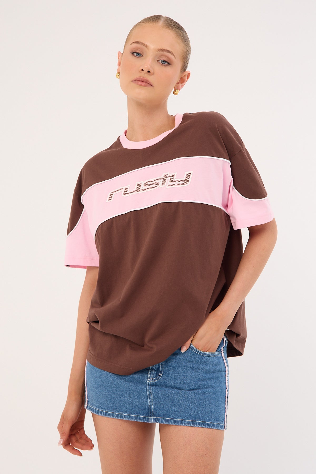 Rusty Flip Mommy Low Rise Mini Skirt Middy Blue/Baby Pink