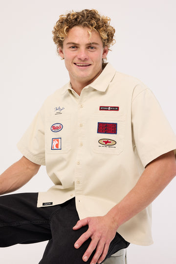 Thrills Double Time Short Sleeve Short Work Shirt Bone