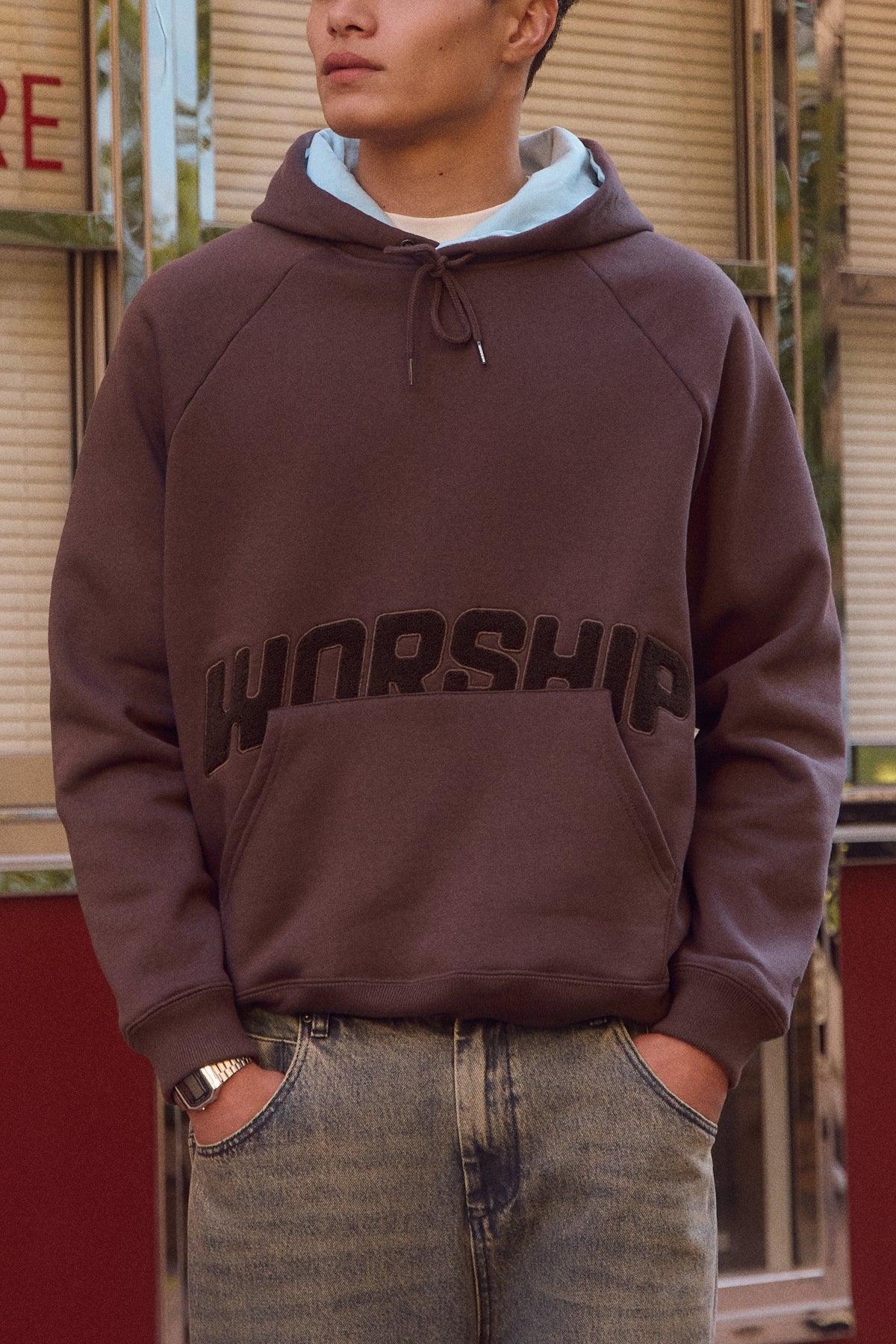 Worship Ohfour Raglan Pullover Hood Dark Choc Brown