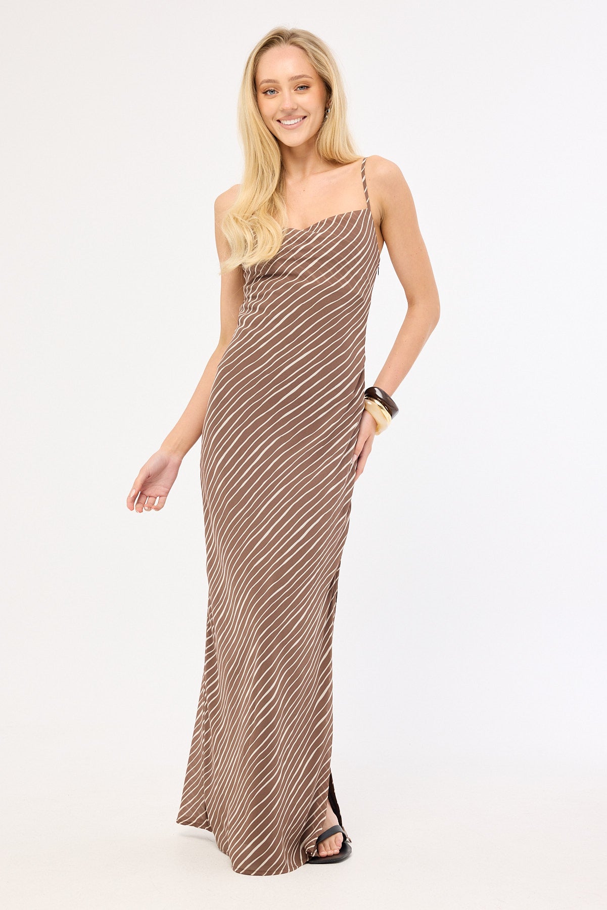 Perfect Stranger Priscilla Chiffon Maxi Dress Taupe Print