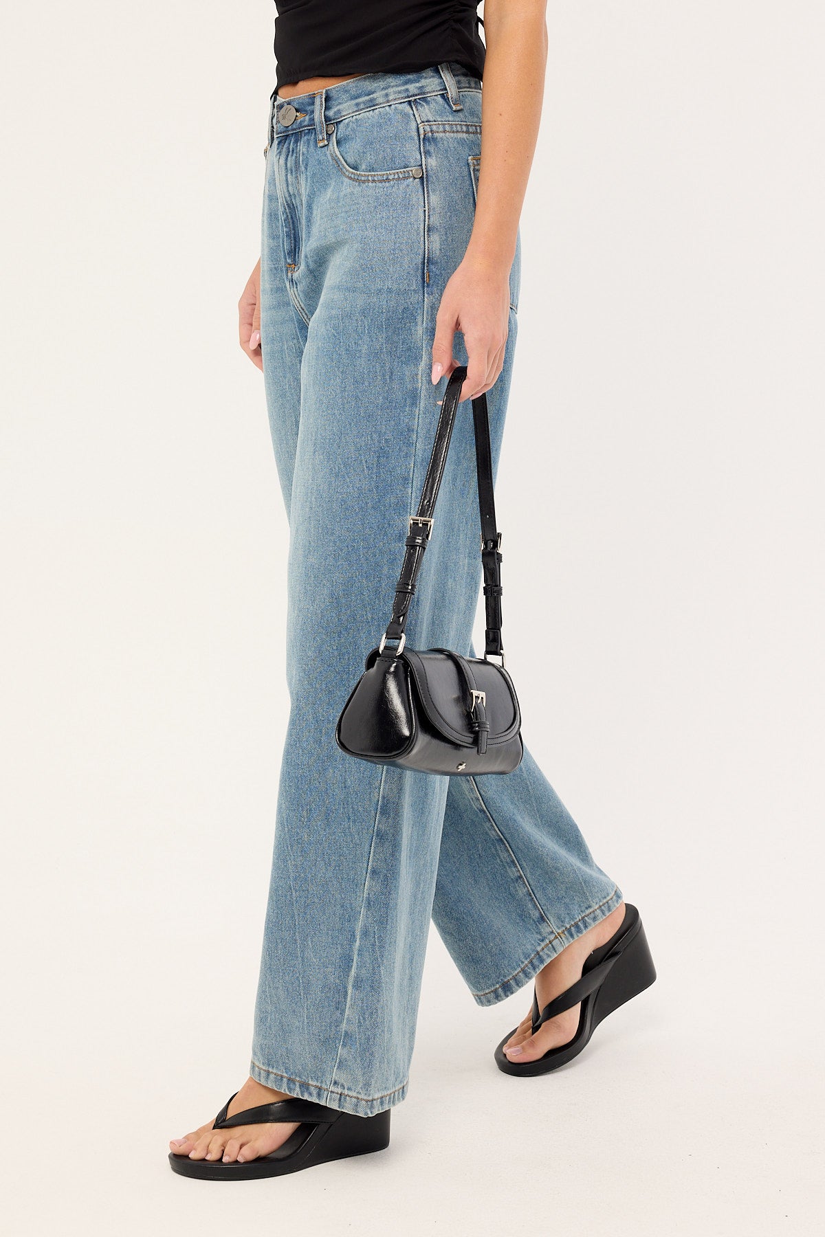 One Teaspoon Baxters Mid Waist Wide Leg Denim Jeans Blue Crush