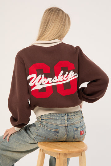 Worship Major League 1/4 Zip Knit Chocolate
