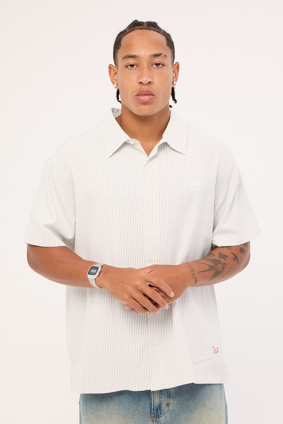 Xlarge Oxford Script SS Shirt White Stripe