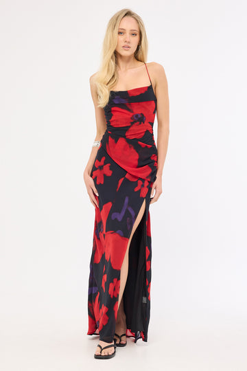 Perfect Stranger Saskia Chiffon Maxi Dress Black Print