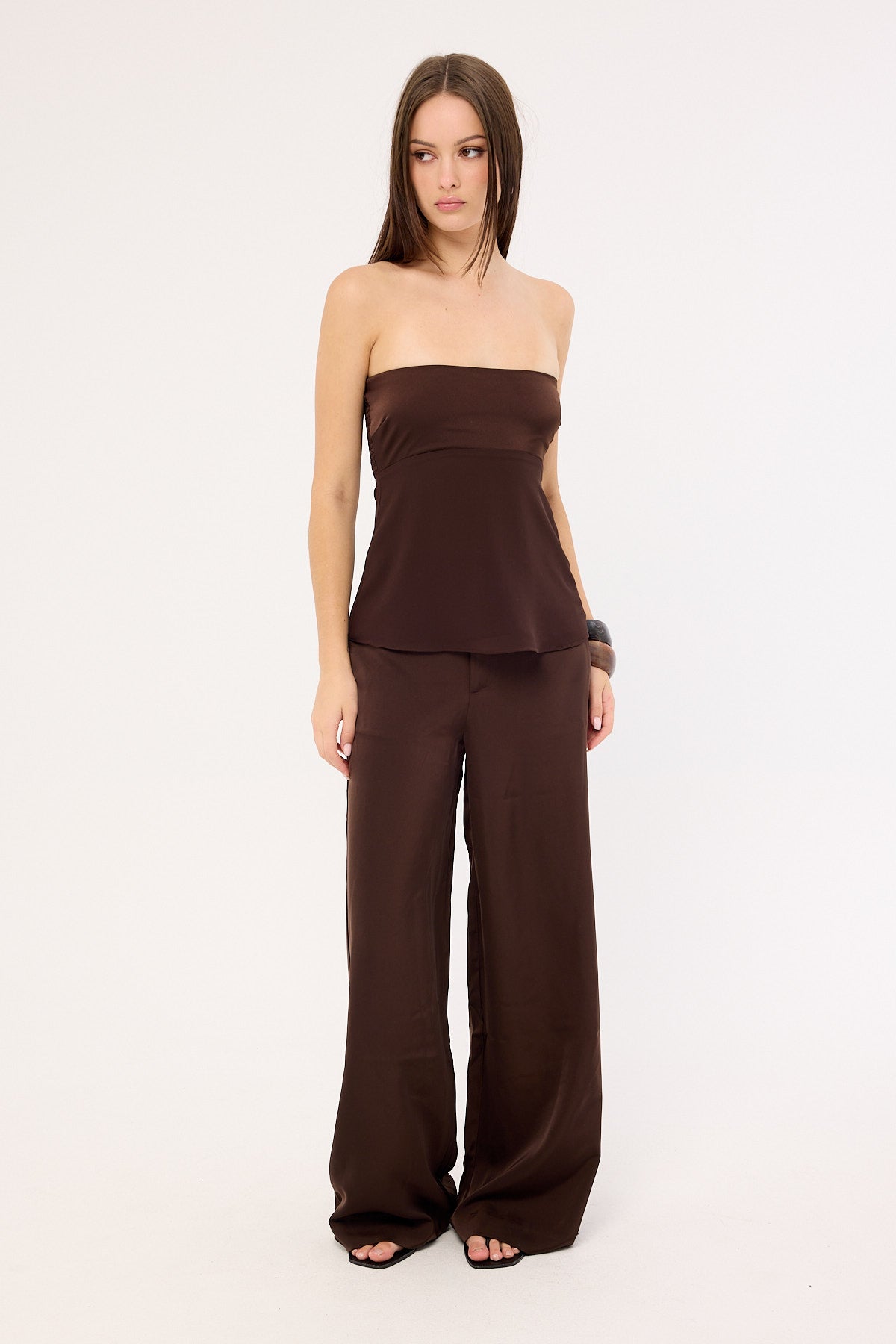 Perfect Stranger Ellie Strapless Satin Top Brown