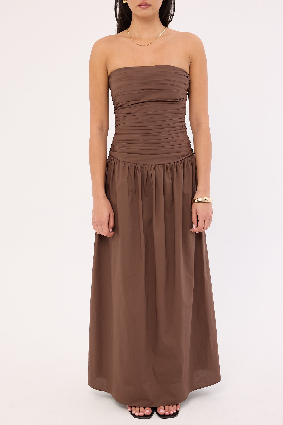 Luck & Trouble Strapless Drop Waist Midi Dress Brown – Universal Store