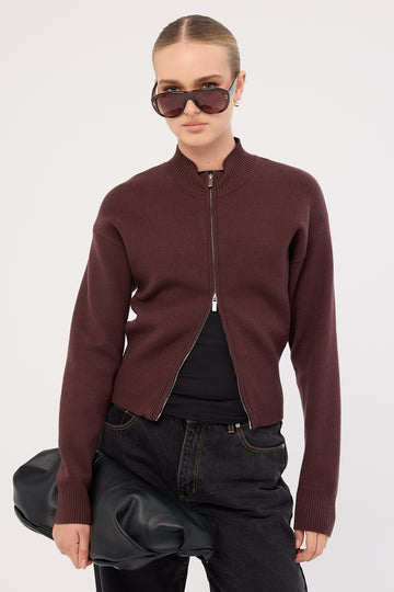 Perfect Stranger Rana Zip Up Cardigan Bitter Chocolate