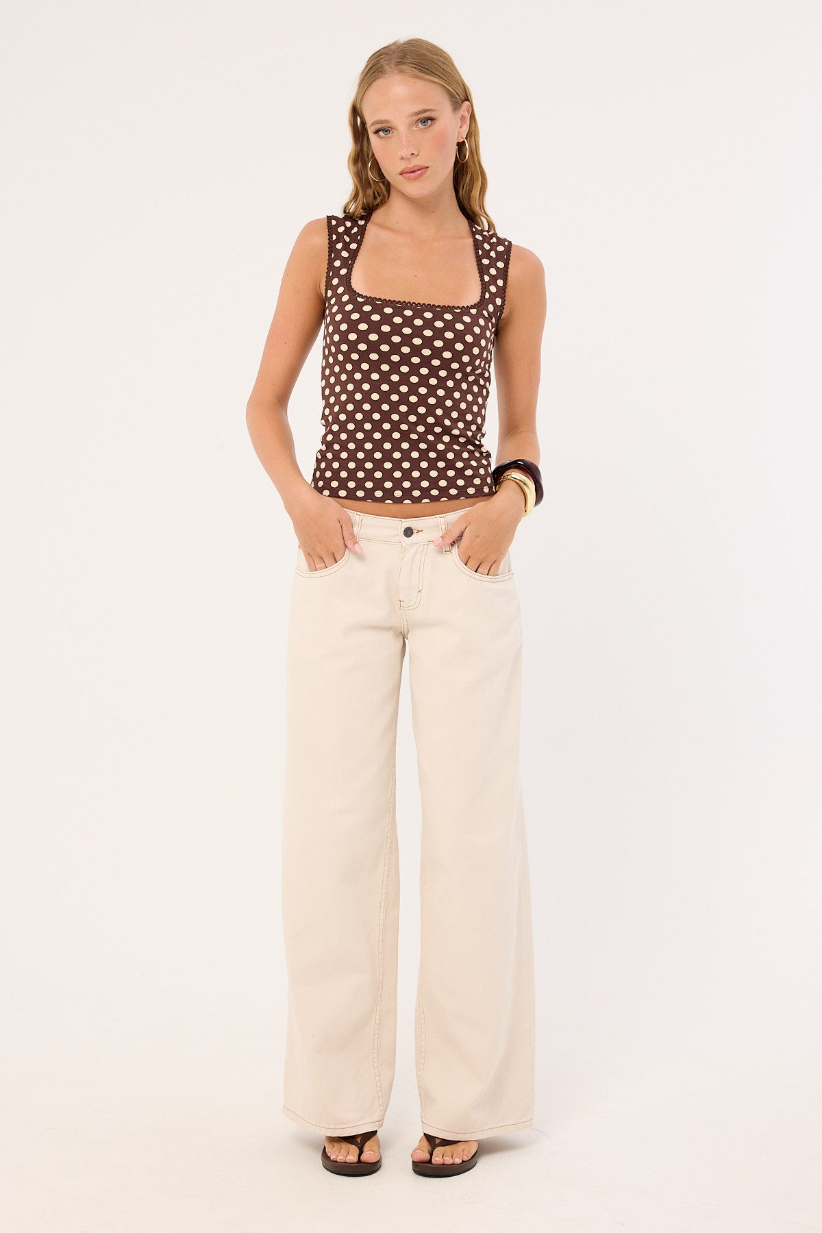 Motel Roomy Extra Wide Low Rise Jeans Off White