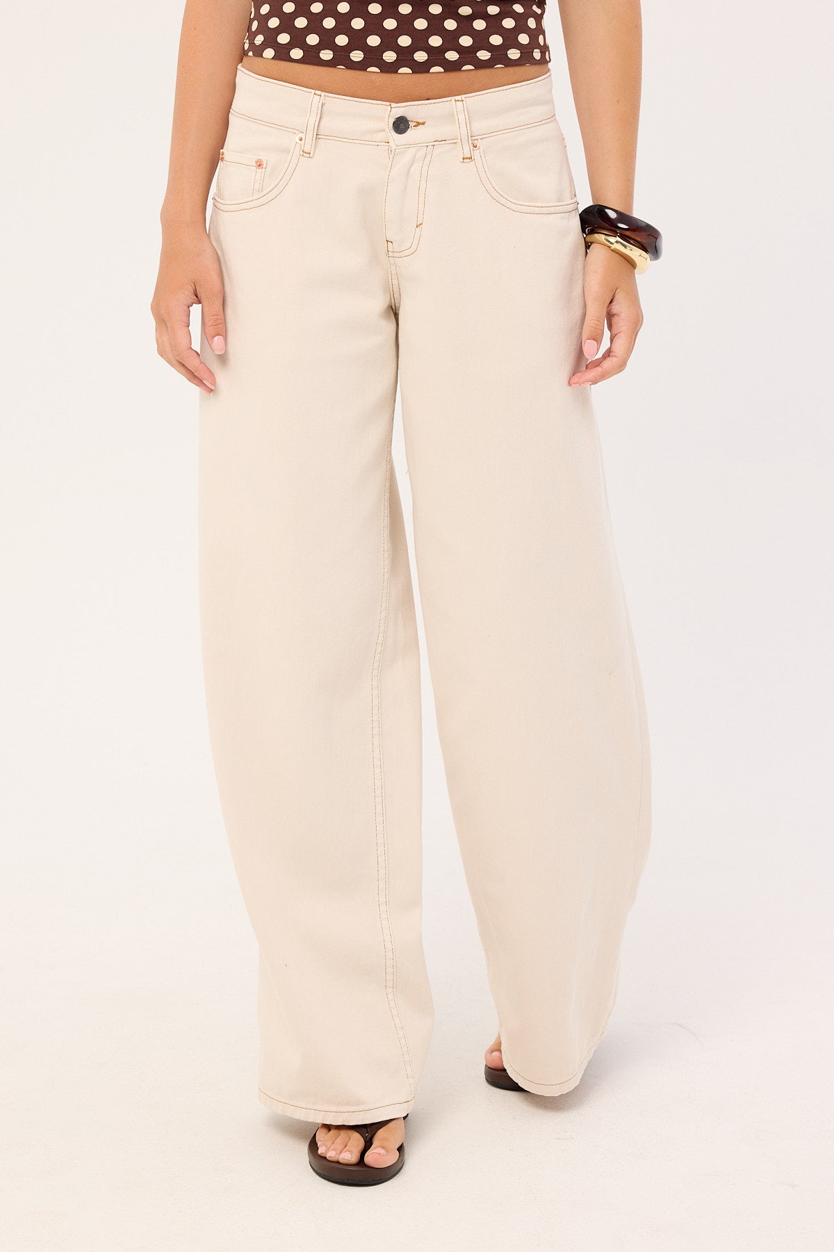 Motel Roomy Extra Wide Low Rise Jeans Off White