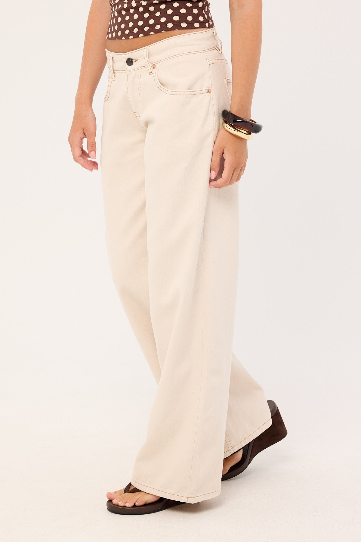 Motel Roomy Extra Wide Low Rise Jeans Off White