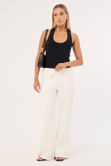 Perfect Stranger Maui Tie Front Low Rise Linen Pant White