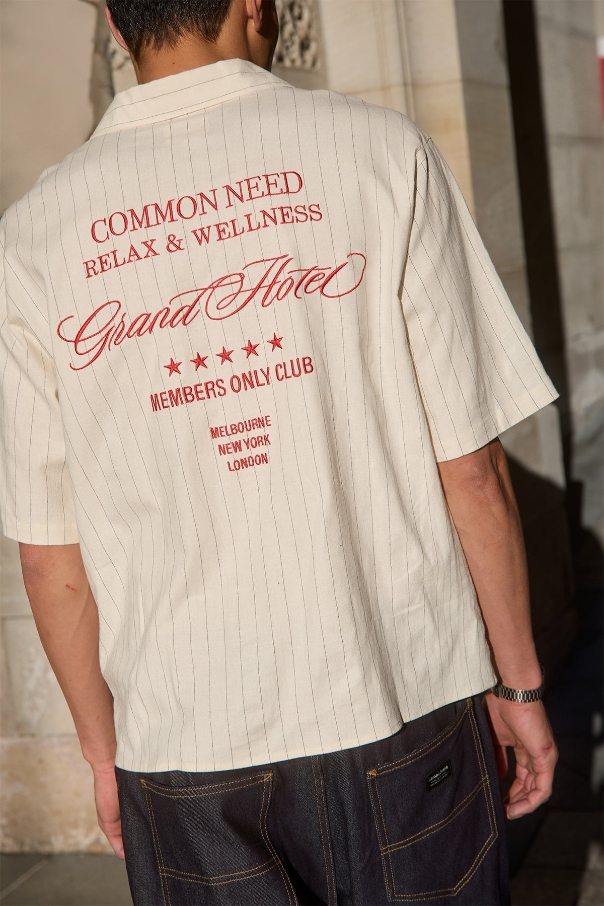 Common Need Hotel Boxy Cropped Resort Shirt White Pinstripe