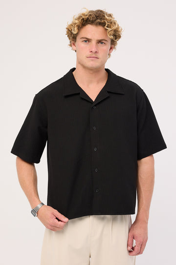 Common Need Lagos Boxy Cropped Resort Shirt Black