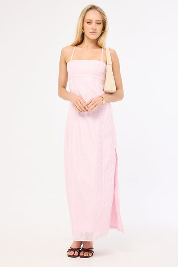 Luck + Trouble Belle Lace Up Back Maxi Dress Pink