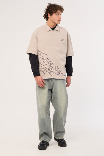 Neovision Aethera Oversize Zip Through Shirt Washed Grey