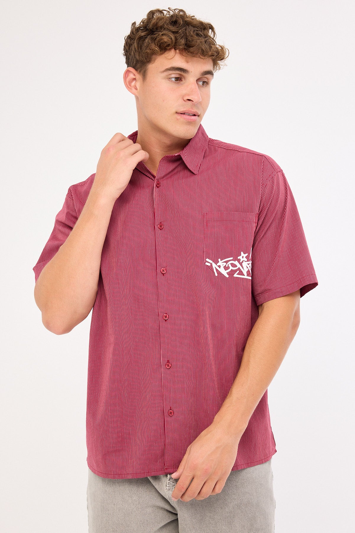 Neovision Tagger Oversize Shirt Burgundy/White Stripe
