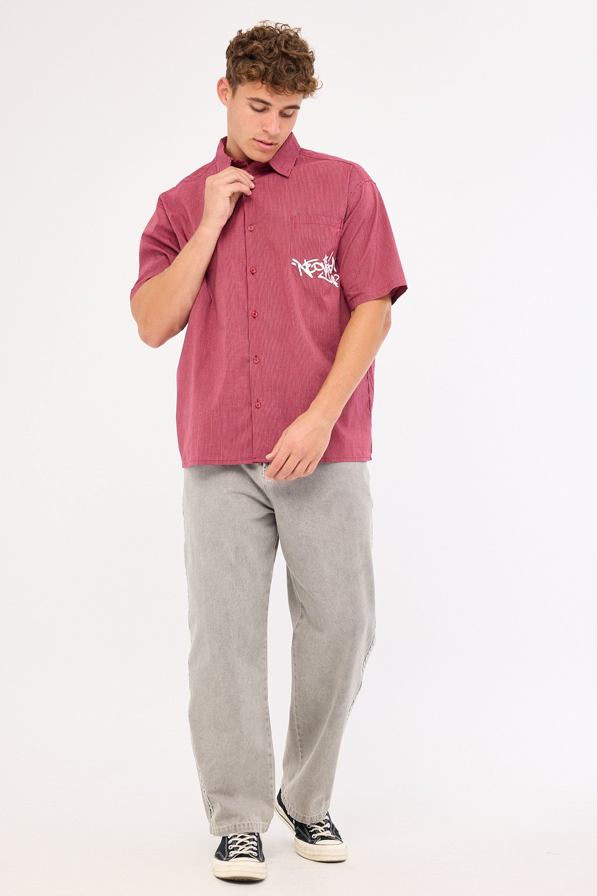 Neovision Tagger Oversize Shirt Burgundy/White Stripe