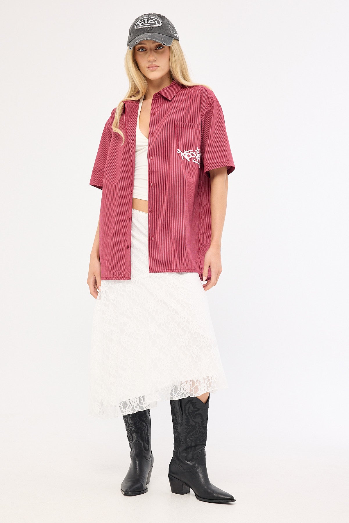 Neovision Tagger Oversize Shirt Burgundy/White Stripe