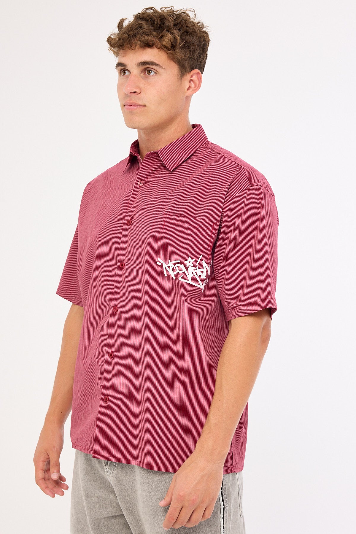 Neovision Tagger Oversize Shirt Burgundy/White Stripe