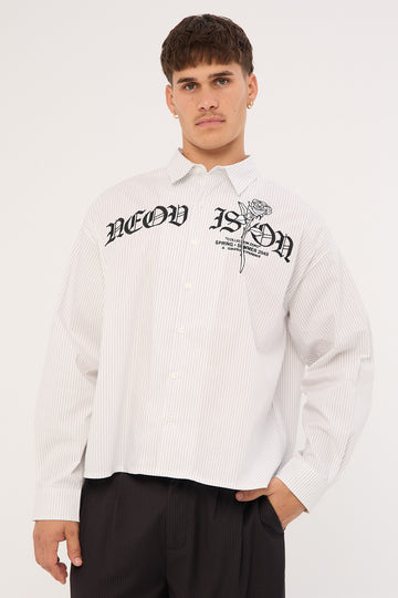 Neovision Rosebud Oversize Cropped  Long Sleeve Shirt White/Black Stripe