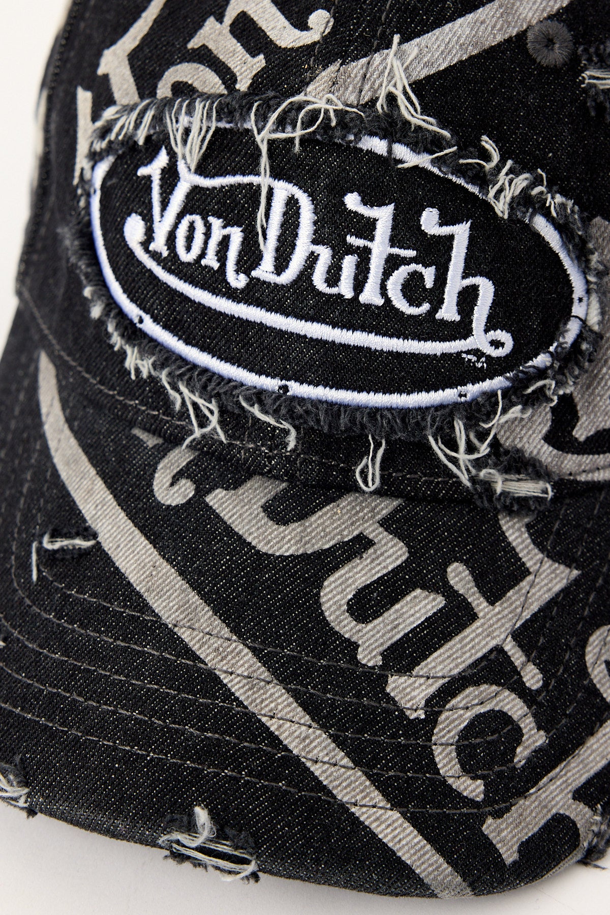 Von Dutch Bleach Torn Patch Dad Cap Washed Black