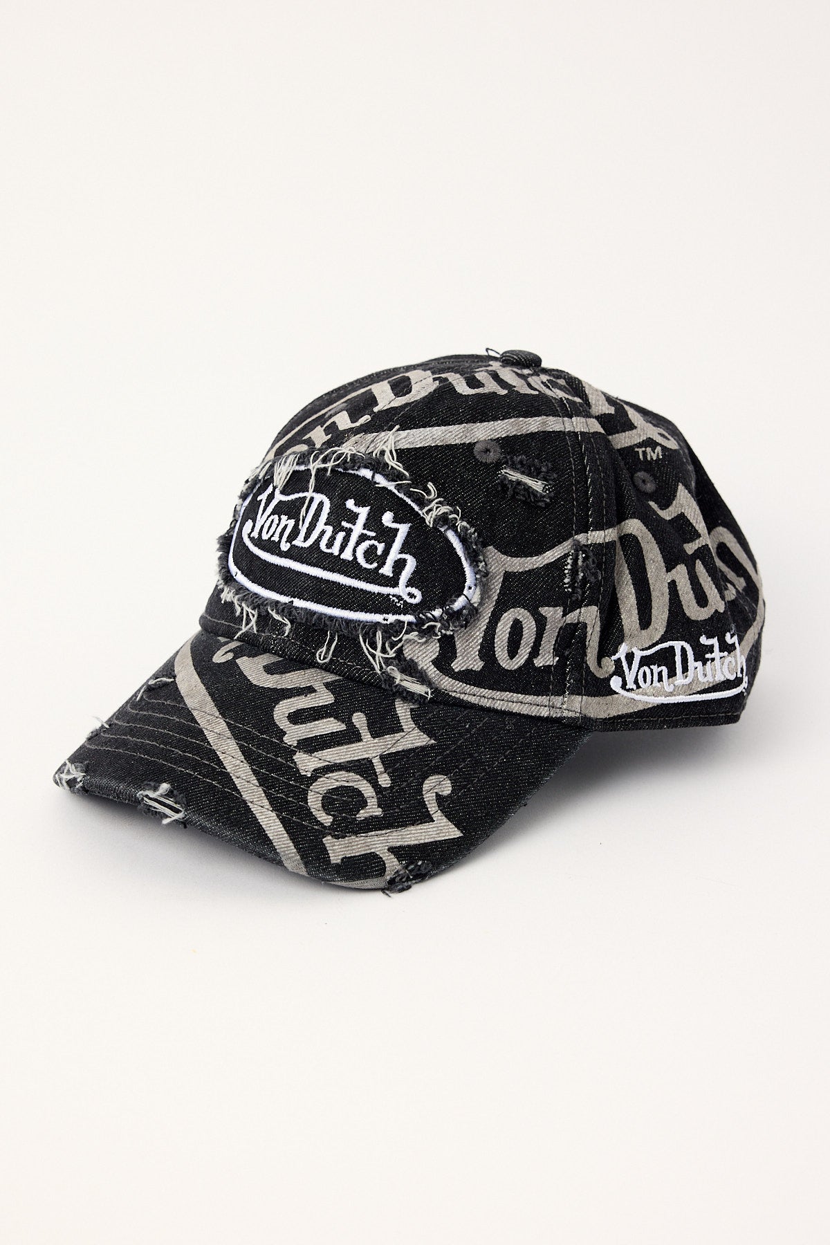 Von Dutch Bleach Torn Patch Dad Cap Washed Black