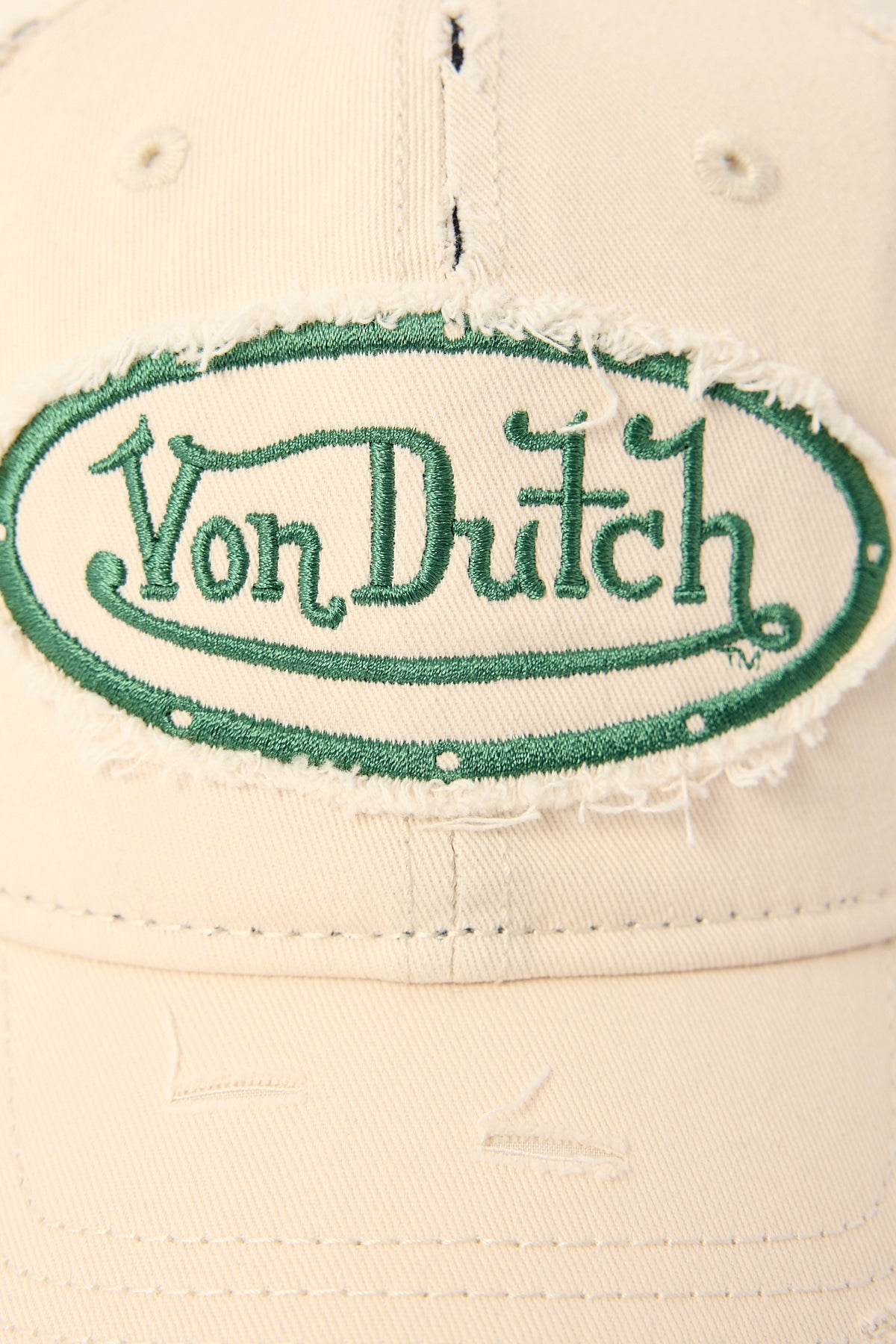 Von Dutch Torn Twill Patch Dad Cap Beige/Green Embroidery