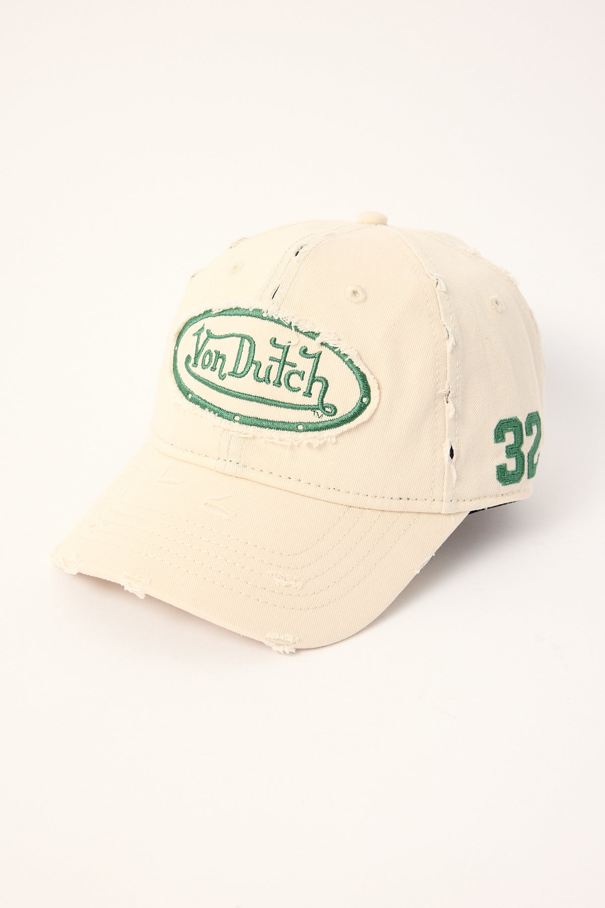 Von Dutch Torn Twill Patch Dad Cap Beige/Green Embroidery