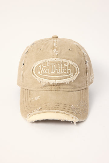 Von Dutch Zigzag Overdye Wash Dad Cap Dark Taupe