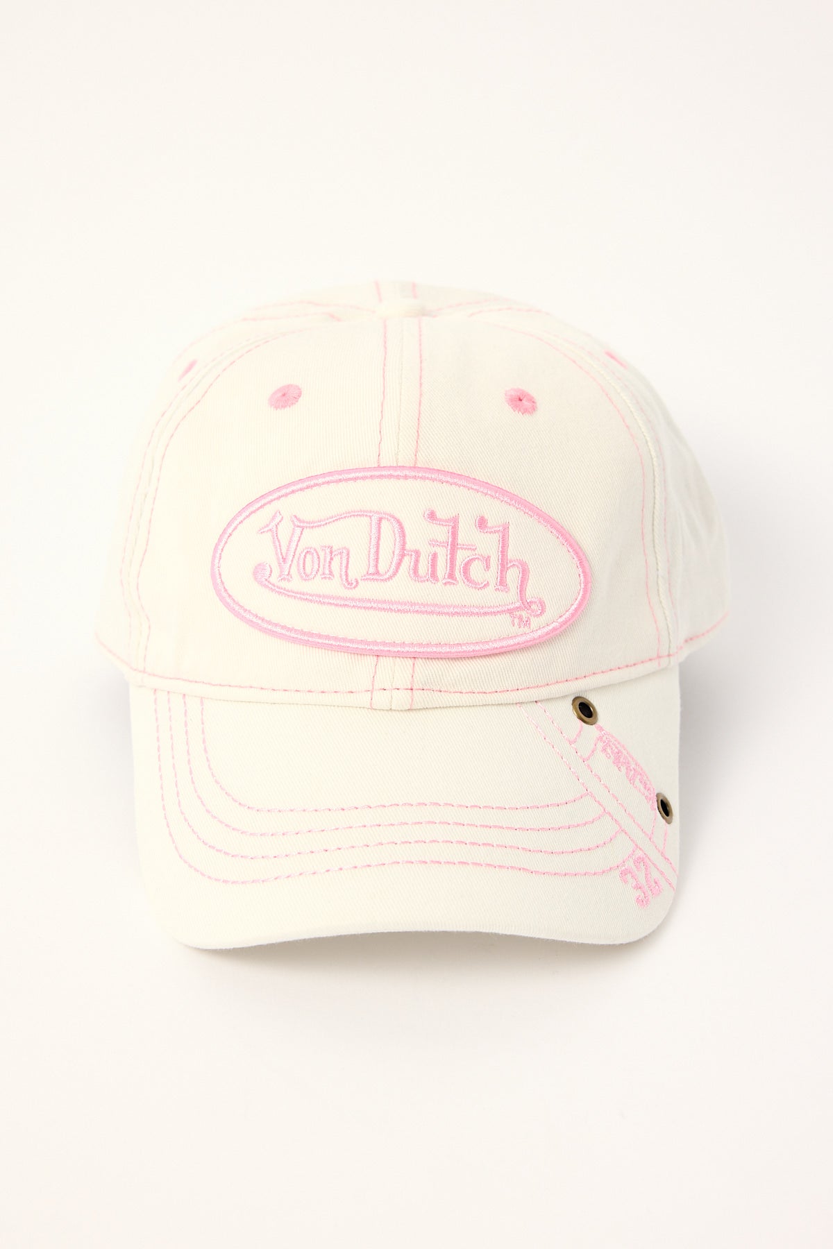 Von Dutch Contrast Eyelet Dad Cap Off White/Pink