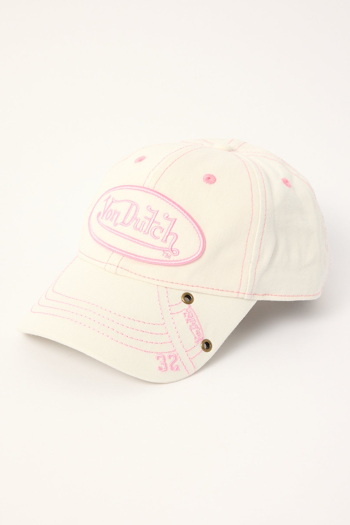 Von Dutch Contrast Eyelet Dad Cap Off White/Pink