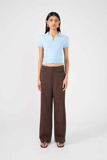 Perfect Stranger Odie Pinstripe Mid Rise Pant Brown Pinstripe
