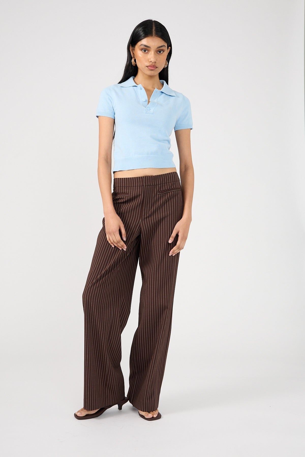 Perfect Stranger Odie Pinstripe Mid Rise Pant Brown Pinstripe
