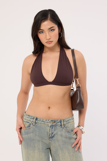 L&t Recycled Halter Bralette Brown