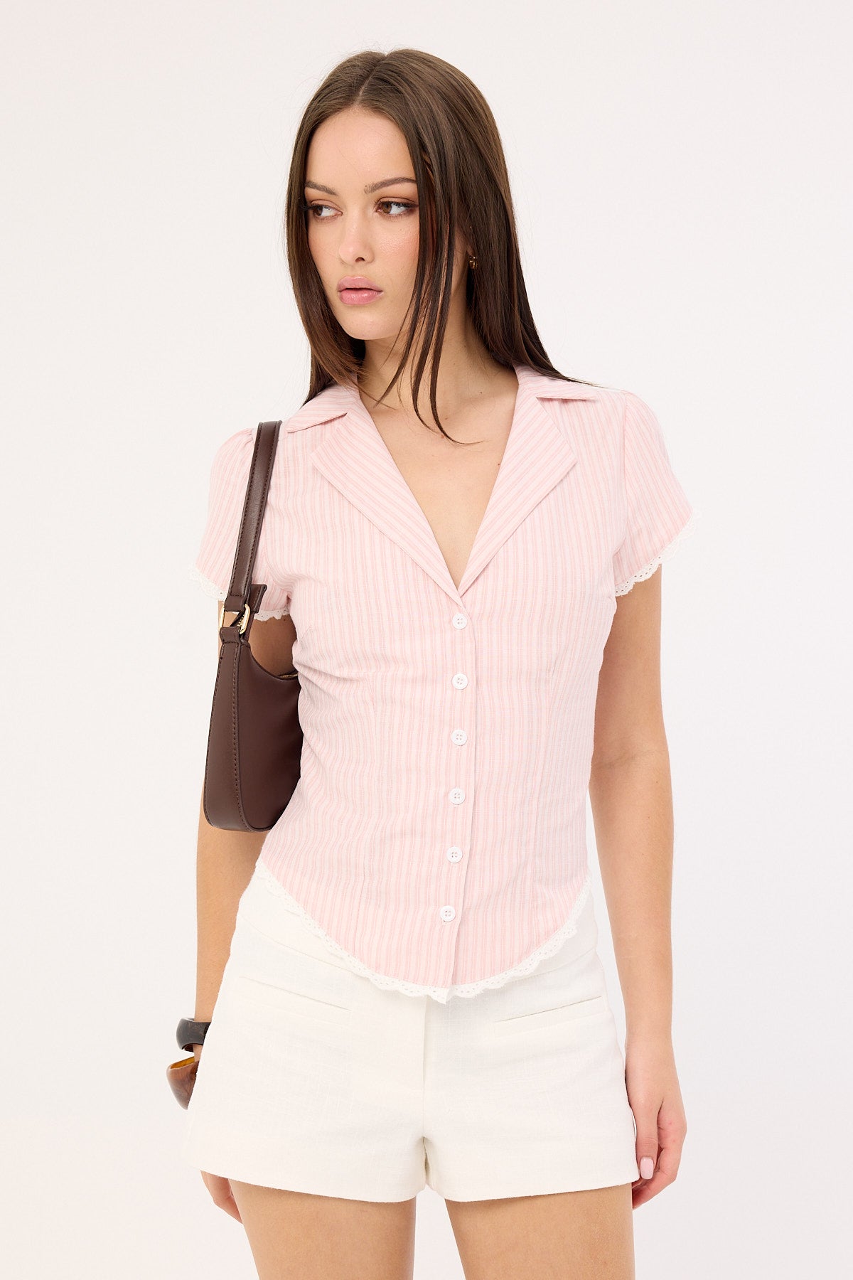 Luck & Trouble Frankie Cap Sleeve Blouse Pink