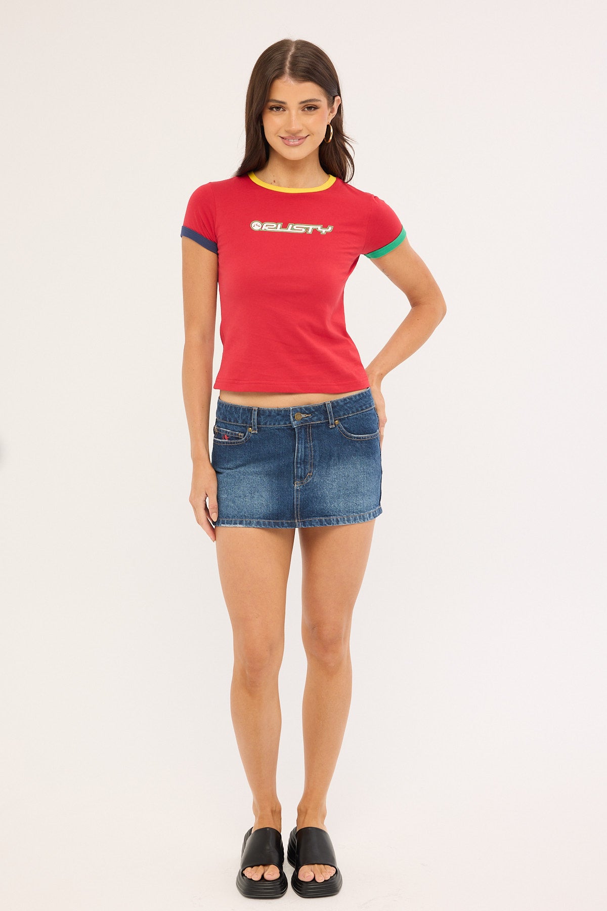 Rusty 3 Tone Contrast Ringer Baby Tee Red