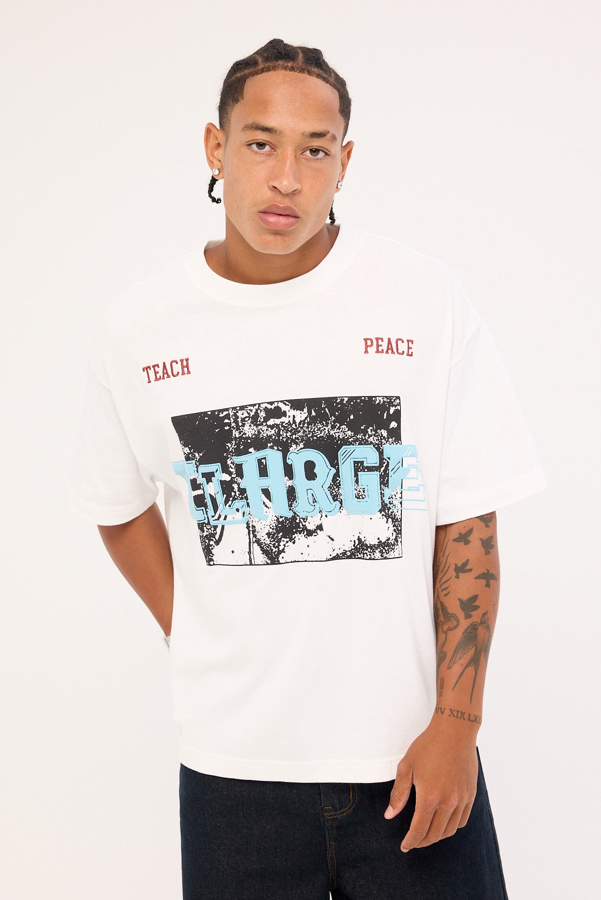 Xlarge Teach Peace Gorilla Fit Tee White