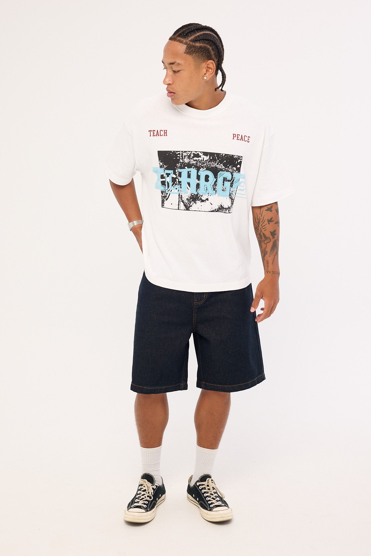 Xlarge Teach Peace Gorilla Fit Tee White