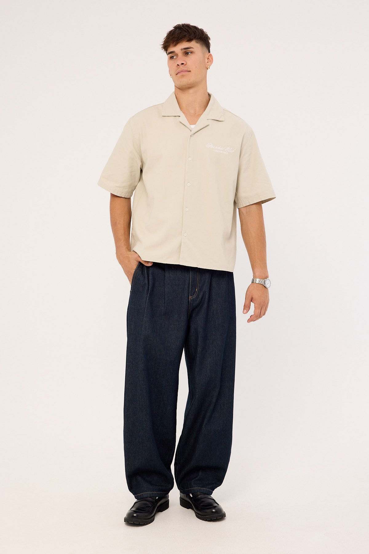 Common Need Divine Boxy Cropped Resort Shirt Dove Grey