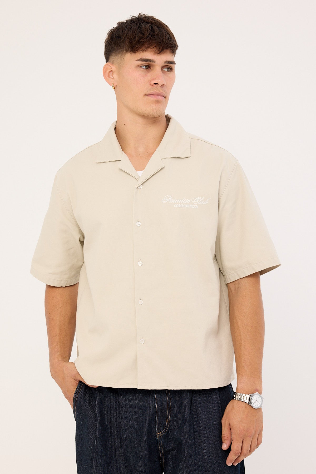 Common Need Divine Boxy Cropped Resort Shirt Dove Grey